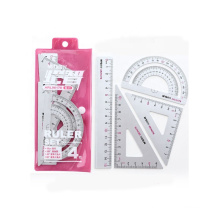 Andstal 15cm Four IN One Metal Ruler Set Red Set Angle Ruler For School Math Supplies